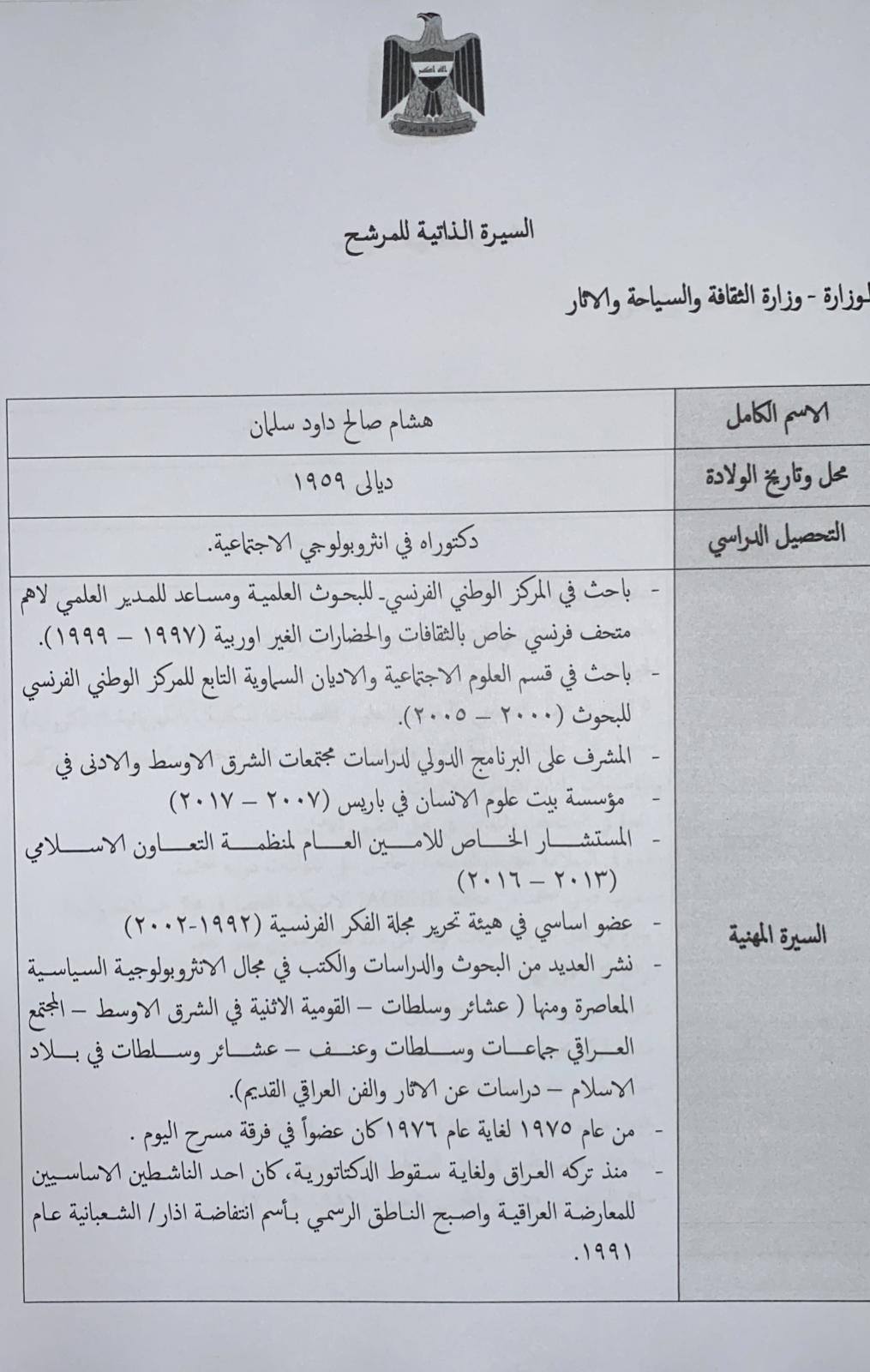 السير الذاتية للمرشحين لمناصب وزارية في حكومة الكاظمي